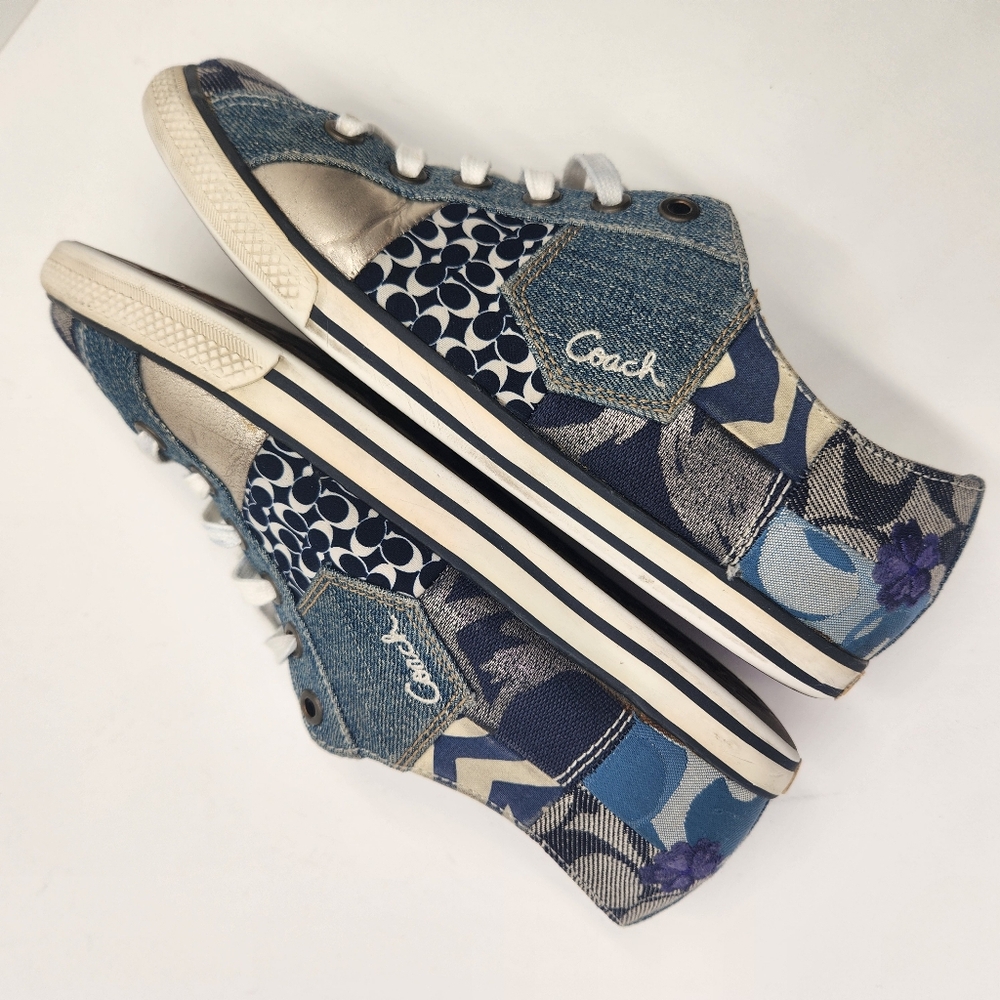 Coach Tonya sneakers women's 7.5M blue signature denim leather patchwork Y2K